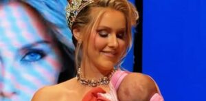 Jaime Vandenberg cierra su ciclo como Miss Universo Canadá 2025 sosteniendo a su bebé